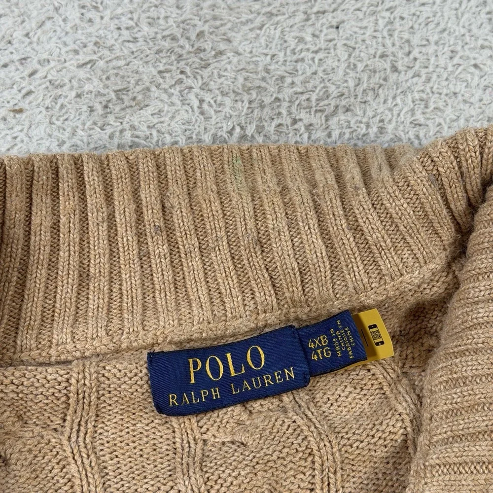 Polo Ralph Lauren Sweater Mens 4XB Beige 1/4 Zip Cable Knit Cotton Pullover